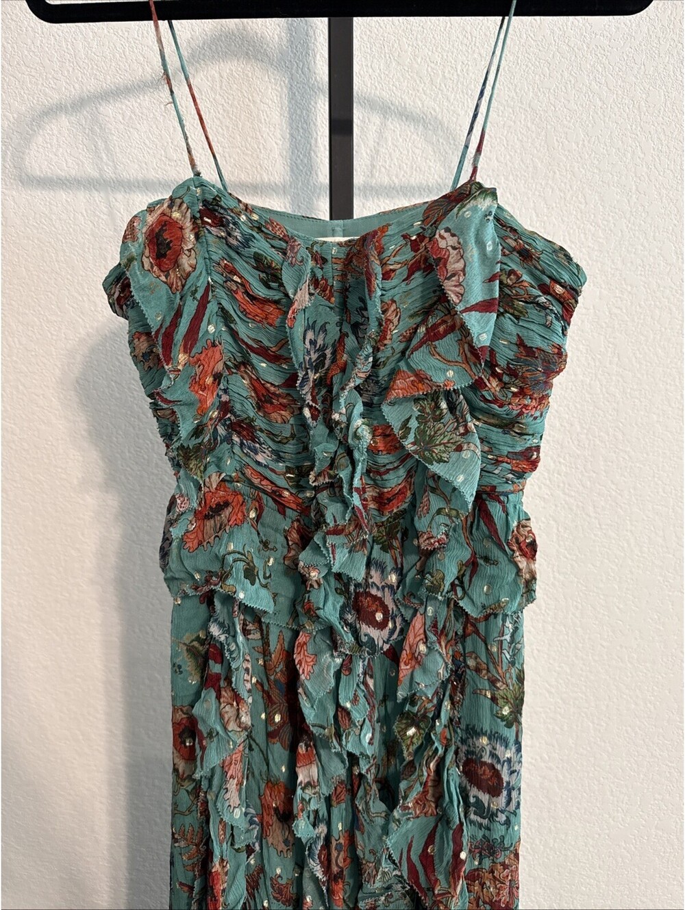 $1200 ULLA JOHNSON Colette Tiered Spaghetti Strap Maxi Dress Gown - SZ 2 (FLAW) - Picture 3 of 15